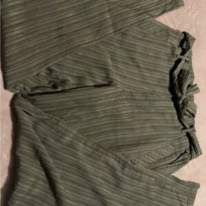 Green Striped Pants with Tie Waist